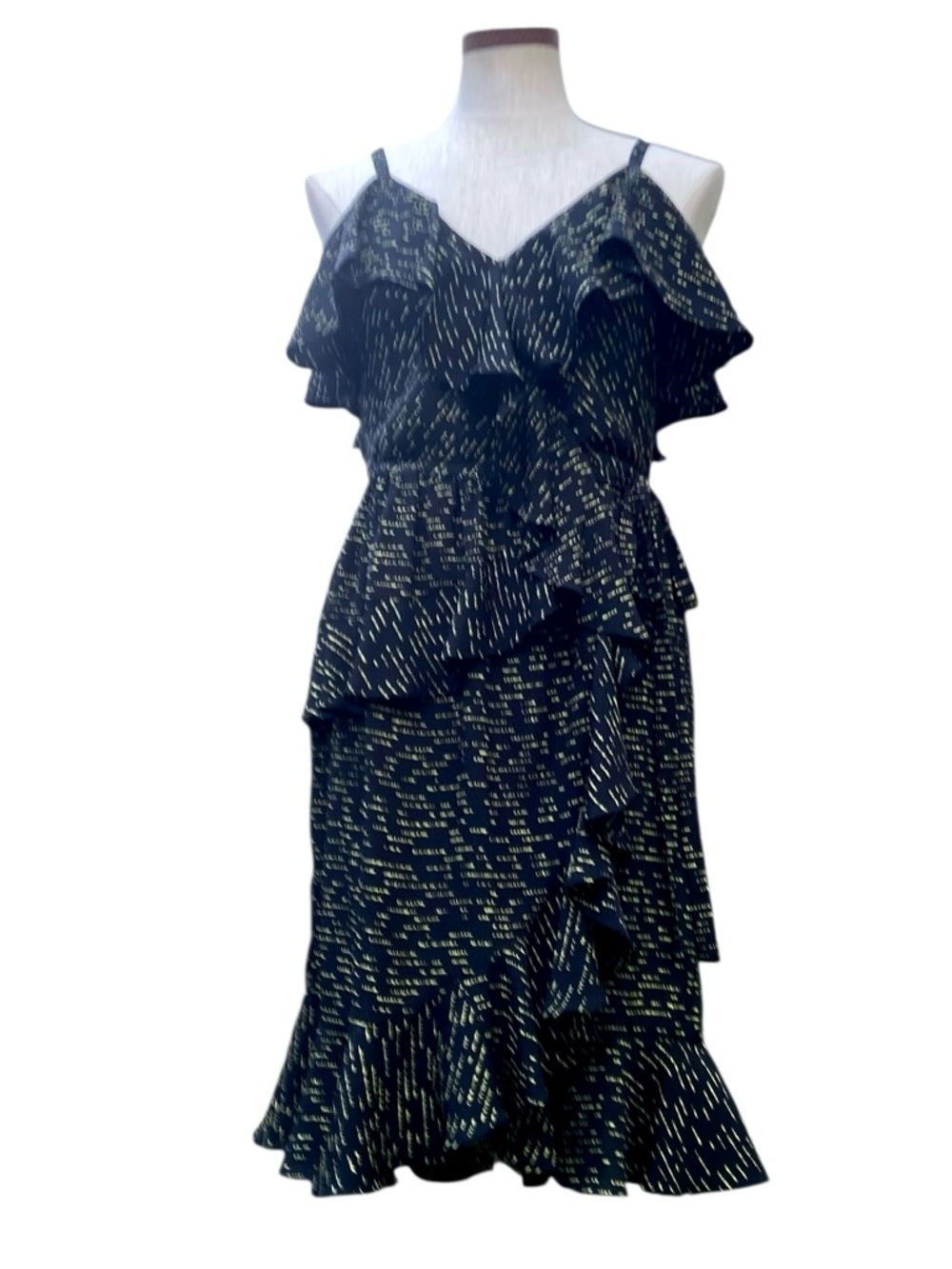 Derek Lam 10 Crosby Black Yellow Ruffle Silk Mini Wrap Dress Sz 2